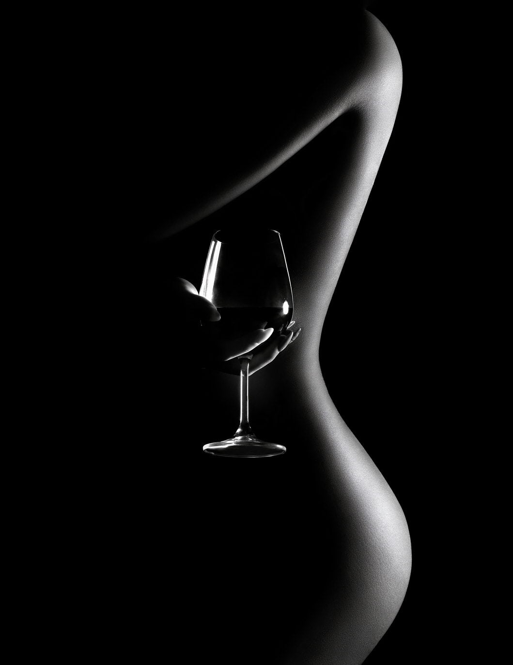 Painting Dark Nude Girl Poster Sexy Woman Red Wine Glass Black White Style - xonomax