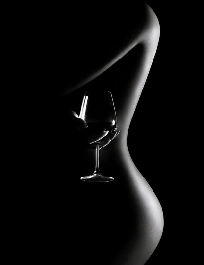 Painting Dark Nude Girl Poster Sexy Woman Red Wine Glass Black White Style - xonomax