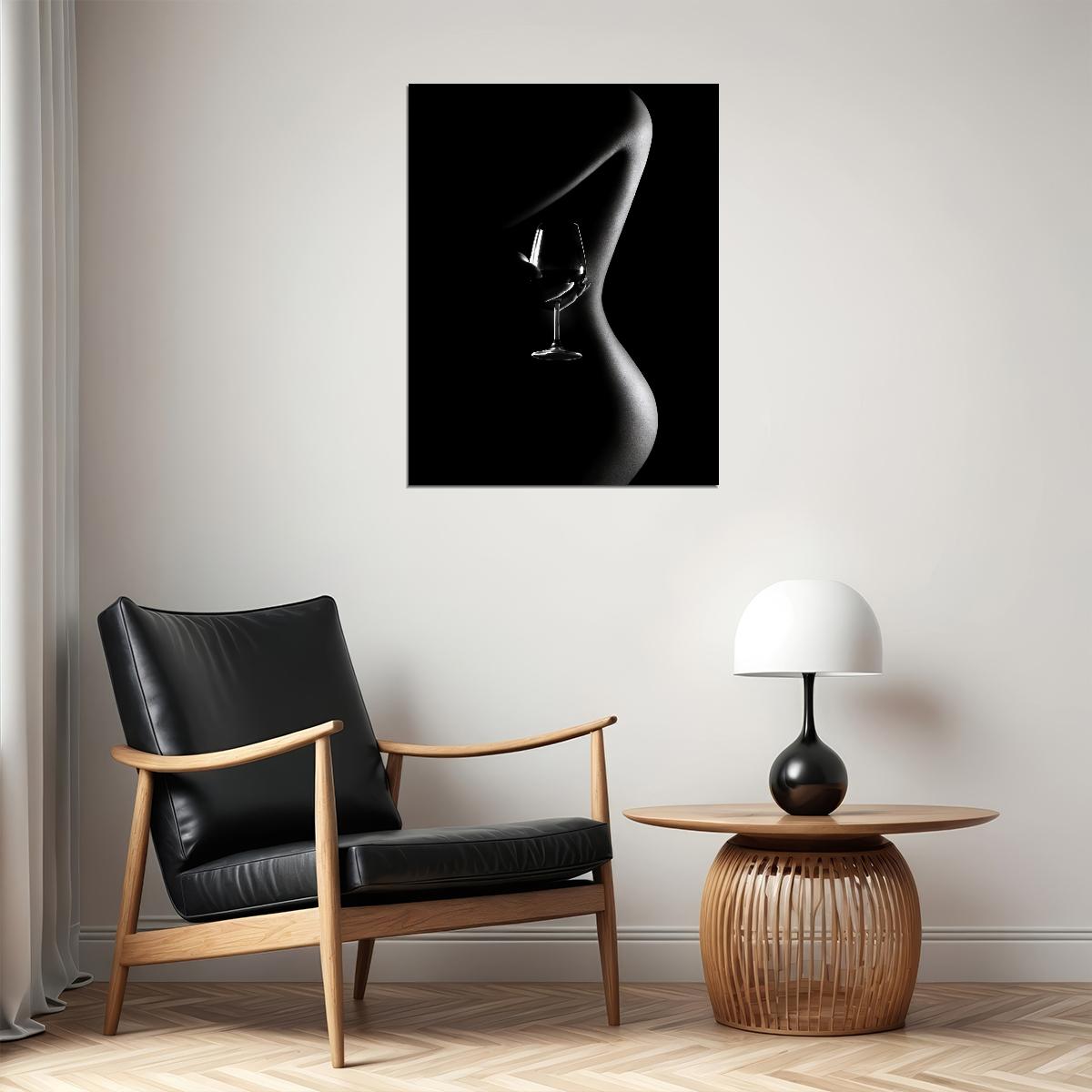 Painting Dark Nude Girl Poster Sexy Woman Red Wine Glass Black White Style - xonomax