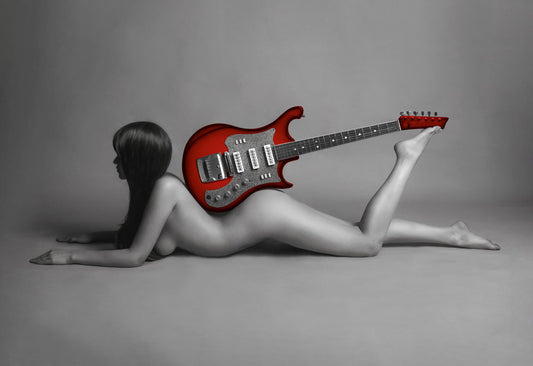 Sexy Nude Poster Woman Red Guitar Painting Black and White Girl Wall Art - xonomax