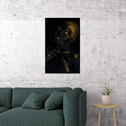 African Black Gold Female Poster Fashion Body Painting Wall Art Picture Print - xonomax