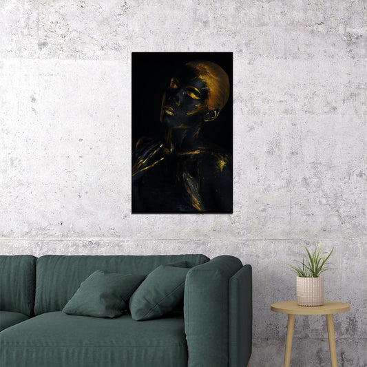 African Black Gold Female Poster Fashion Body Painting Wall Art Picture Print - xonomax