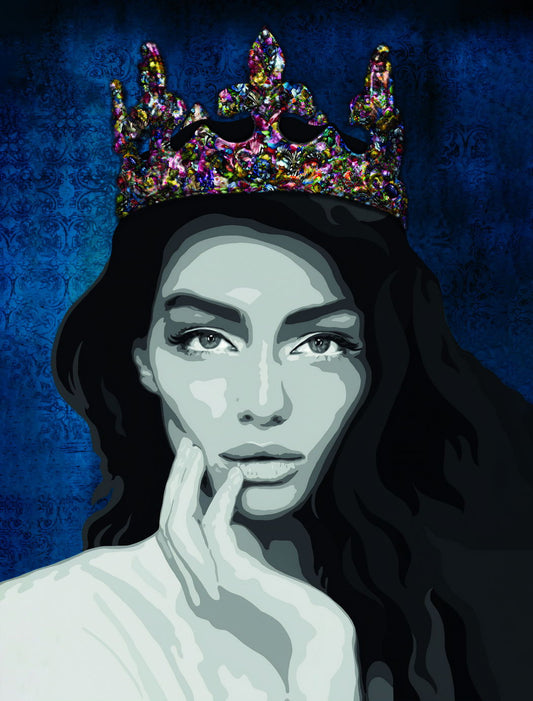 Painting Queen Poster Woman Colorful Crown Blue Artwork Girl Wall Art - xonomax