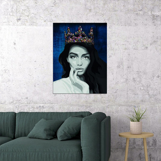 Painting Queen Poster Woman Colorful Crown Blue Artwork Girl Wall Art - xonomax
