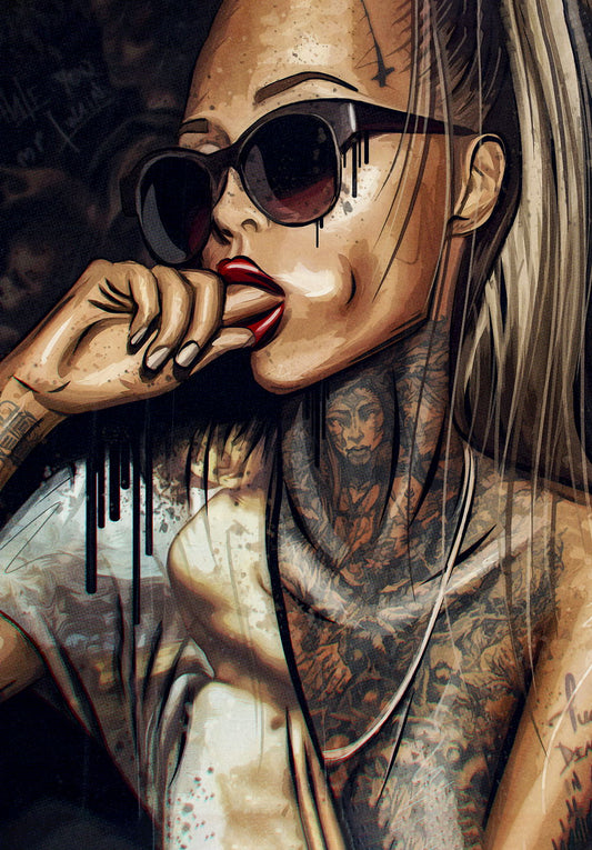 Abstract Cool Sexy Girl Tattoo Pop Art Poster Wear Glasses Women Wall Art - xonomax