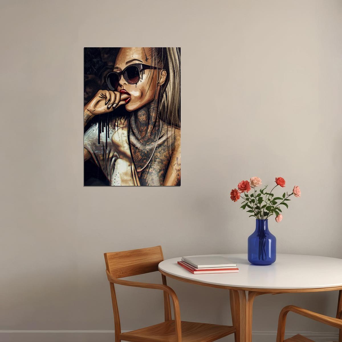 Abstract Cool Sexy Girl Tattoo Pop Art Poster Wear Glasses Women Wall Art - xonomax