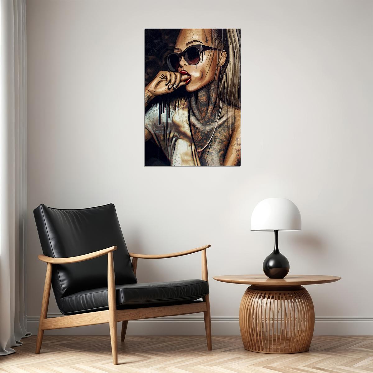 Abstract Cool Sexy Girl Tattoo Pop Art Poster Wear Glasses Women Wall Art - xonomax