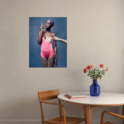 Free The Nipple Black Woman Blue Rose Swimsuit Poster Wall Art - xonomax