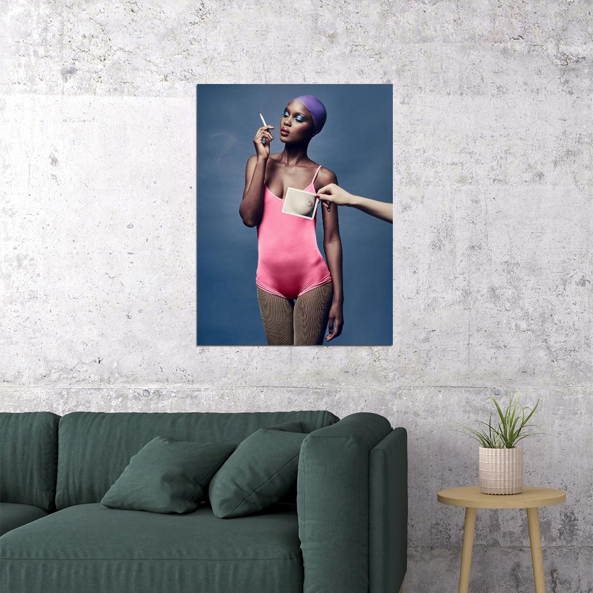 Free The Nipple Black Woman Blue Rose Swimsuit Poster Wall Art - xonomax