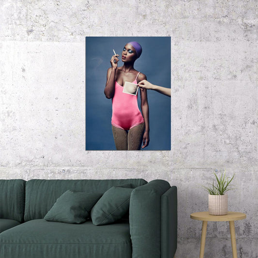 Free The Nipple Black Woman Blue Rose Swimsuit Poster Wall Art - xonomax