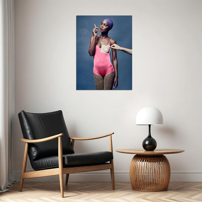 Free The Nipple Black Woman Blue Rose Swimsuit Poster Wall Art - xonomax