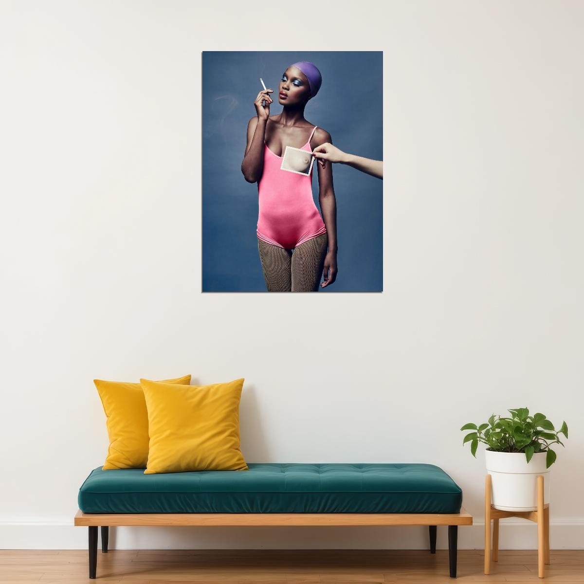 Free The Nipple Black Woman Blue Rose Swimsuit Poster Wall Art - xonomax