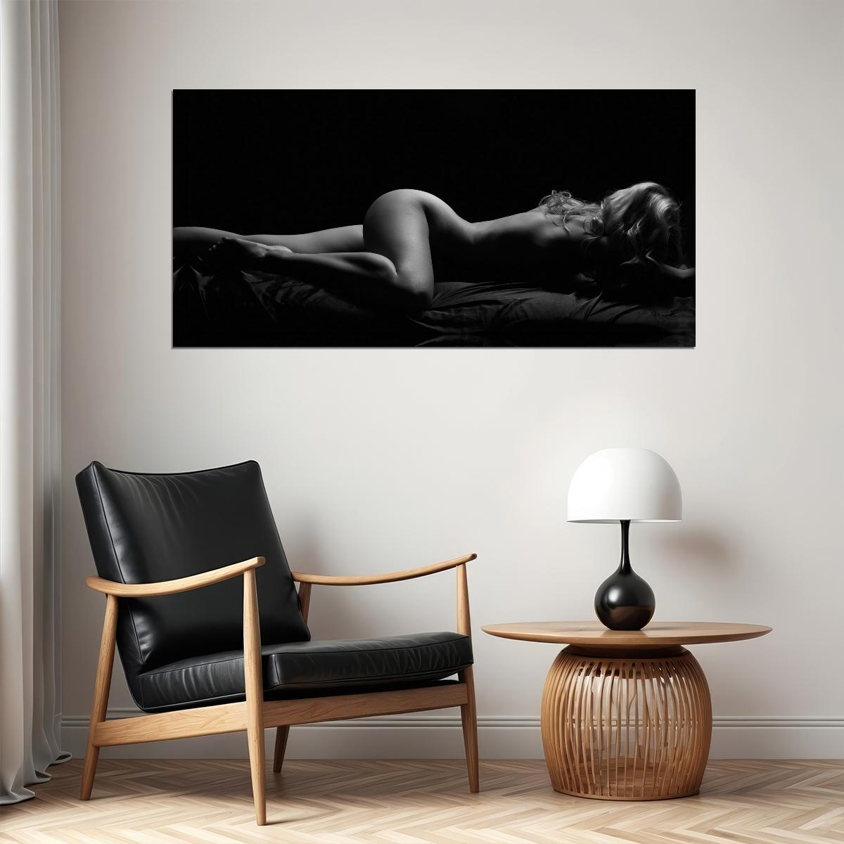 Sexy Nude Poster Sleeping Woman Painting Black and White Style Girl Wall Art - xonomax