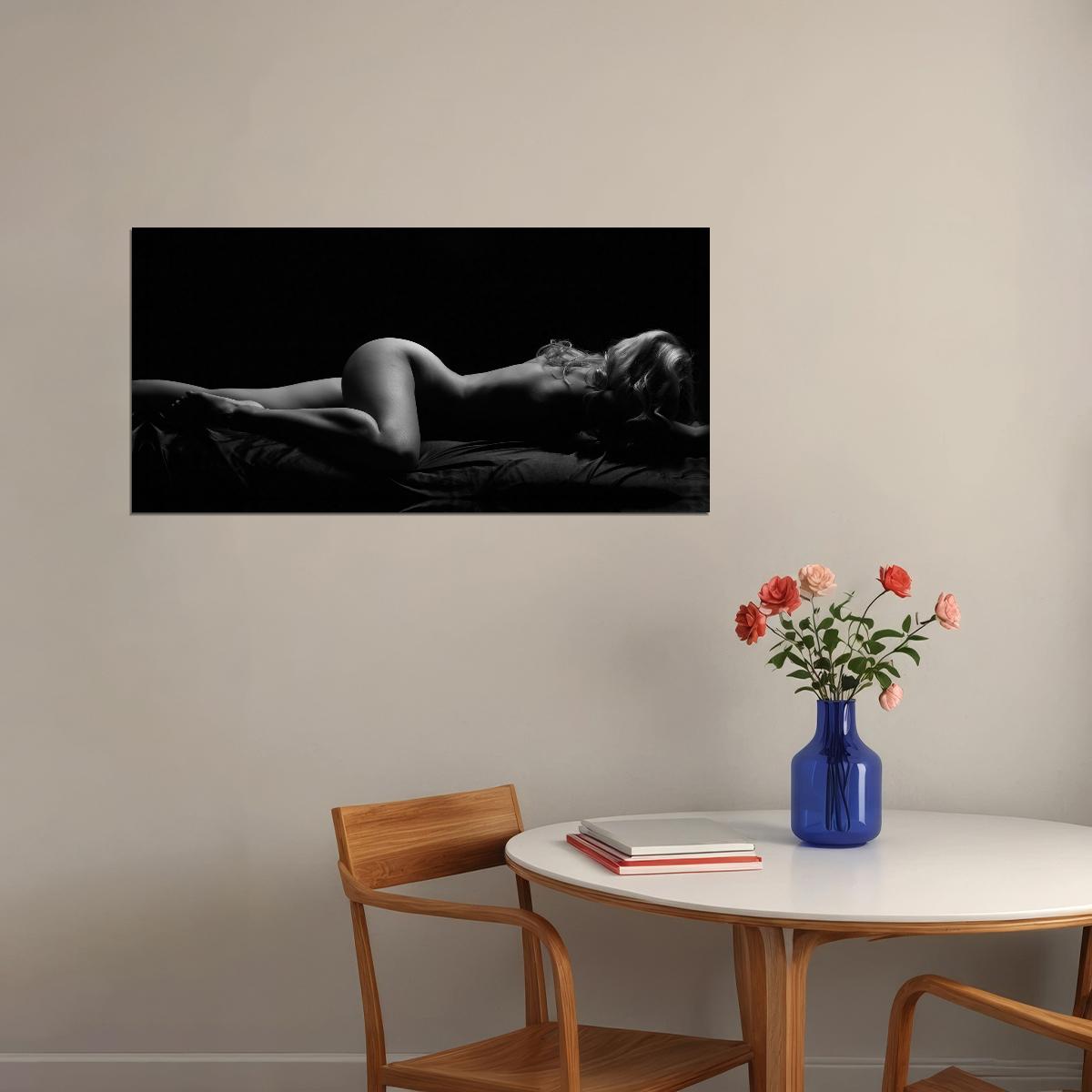 Sexy Nude Poster Sleeping Woman Painting Black and White Style Girl Wall Art - xonomax