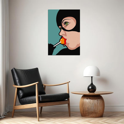 Cat Woman Pop Art Poster Comics Style Superhero Icon Pop Culture Girl Wall Art - xonomax