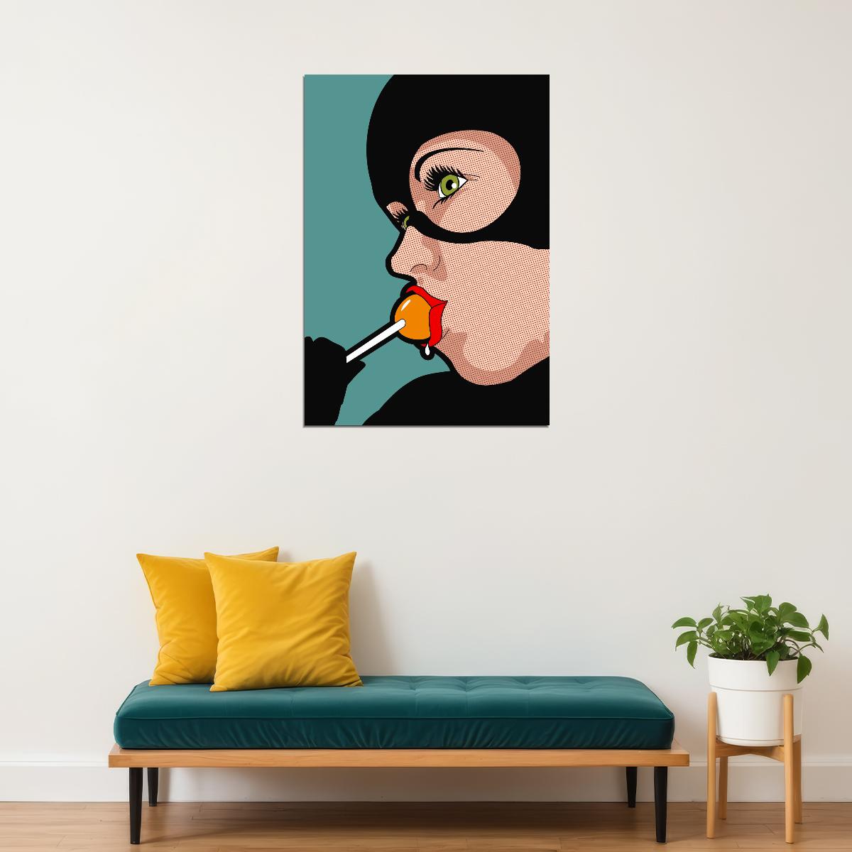 Cat Woman Pop Art Poster Comics Style Superhero Icon Pop Culture Girl Wall Art - xonomax