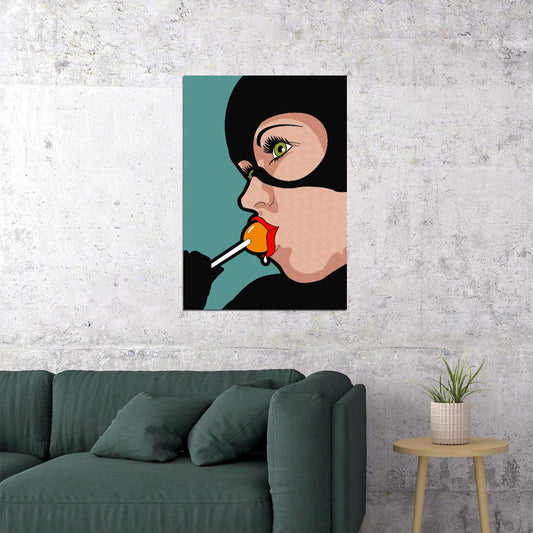 Cat Woman Pop Art Poster Comics Style Superhero Icon Pop Culture Girl Wall Art - xonomax