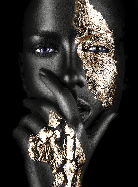 African Black Woman Posters With Gold Foils Hand Oil Painting Print Wall Art - xonomax