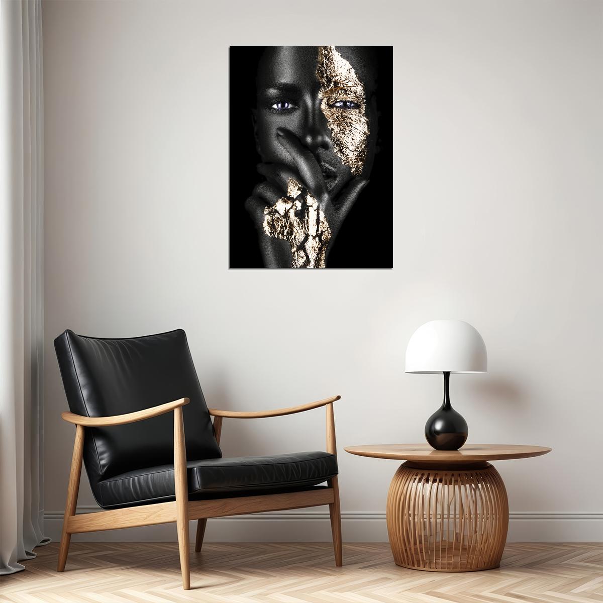 African Black Woman Posters With Gold Foils Hand Oil Painting Print Wall Art - xonomax