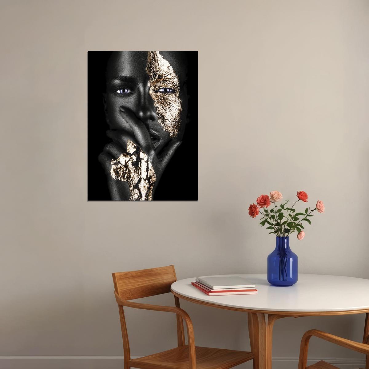 African Black Woman Posters With Gold Foils Hand Oil Painting Print Wall Art - xonomax