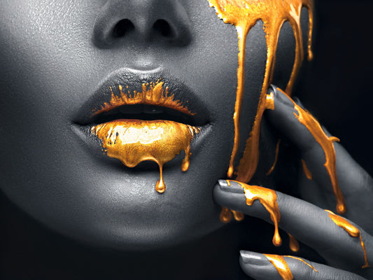 Black African Woman Poster Golden Lips Portrait Pictures Wall Art Black and White - xonomax