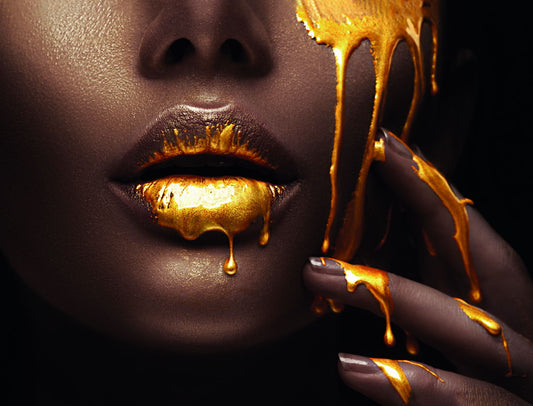 Black African Woman Poster Golden Lips Portrait Pictures Wall Art Painting - xonomax