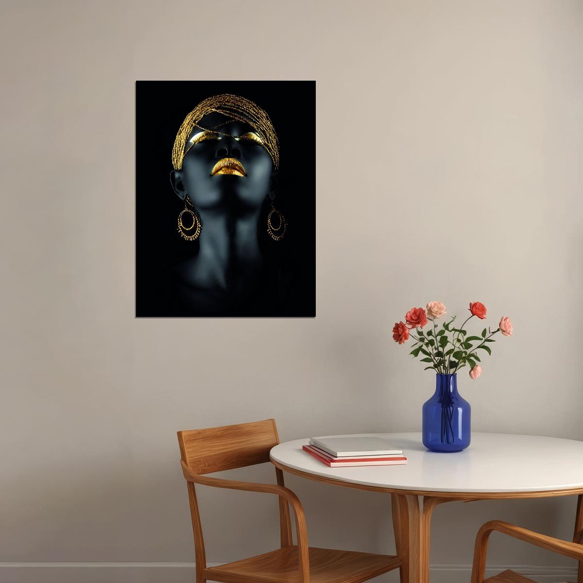 Black Woman Golden Headdress Poster African Style Painting Poster Print Girl Wall Art - xonomax