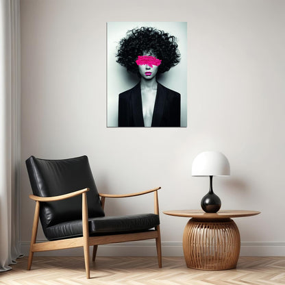The Surprise Of Closed Poster Eyes Pink Lips Black and White Style Wall Art - xonomax