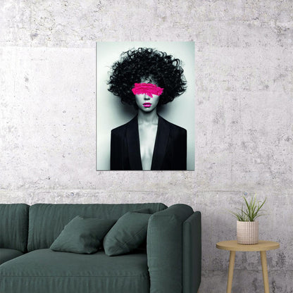 The Surprise Of Closed Poster Eyes Pink Lips Black and White Style Wall Art - xonomax