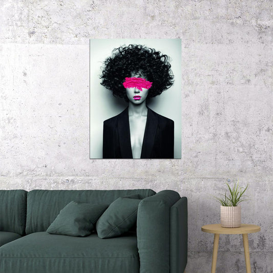 The Surprise Of Closed Poster Eyes Pink Lips Black and White Style Wall Art - xonomax