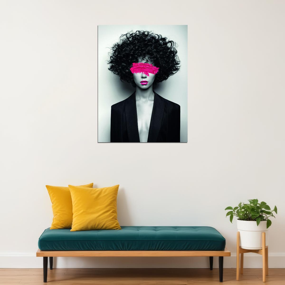 The Surprise Of Closed Poster Eyes Pink Lips Black and White Style Wall Art - xonomax