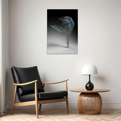 Abstract Dancing Girl Poster Artistic Painting With Gold Thread Artwork Wall Art - xonomax