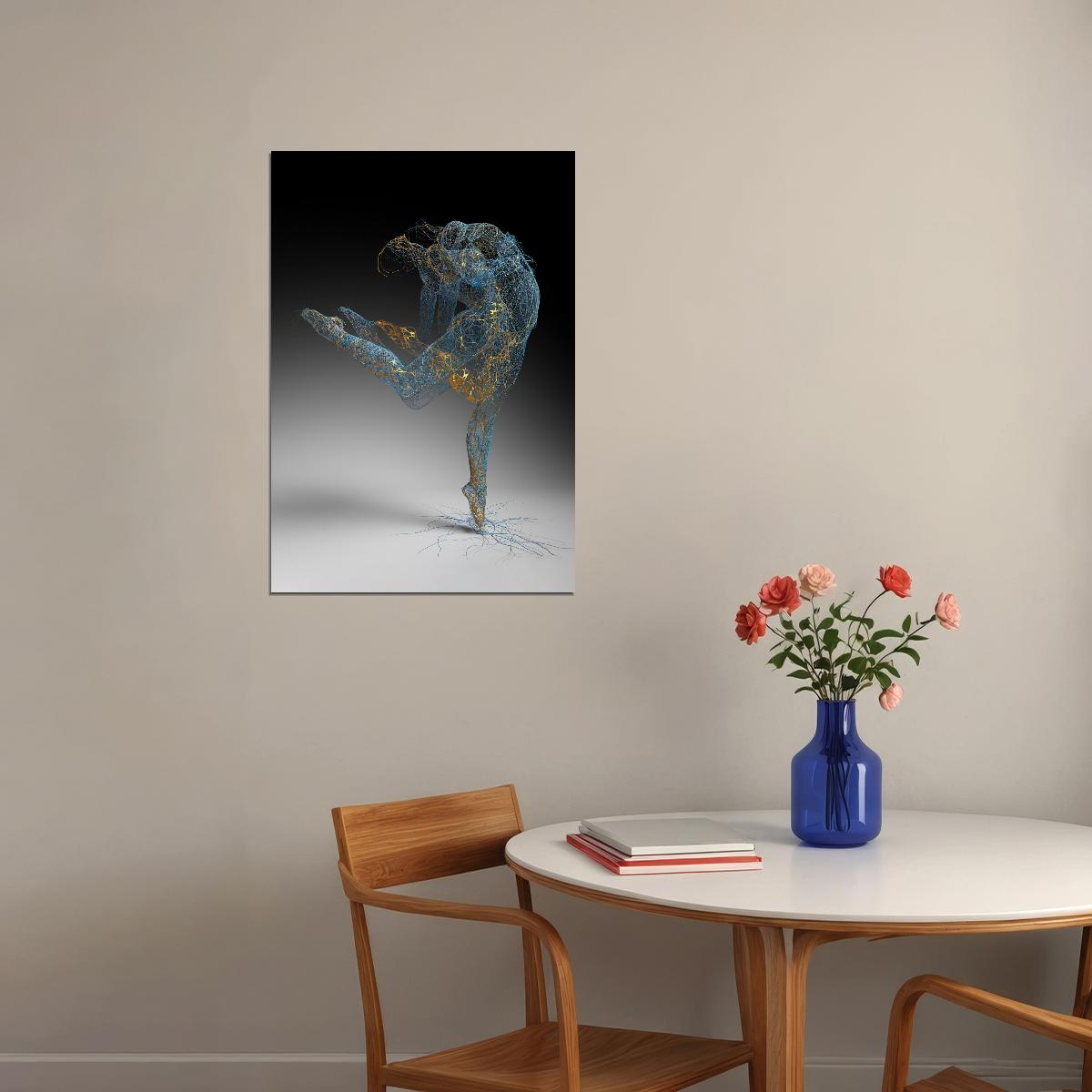 Abstract Dancing Girl Poster Artistic Painting With Gold Thread Artwork Wall Art - xonomax