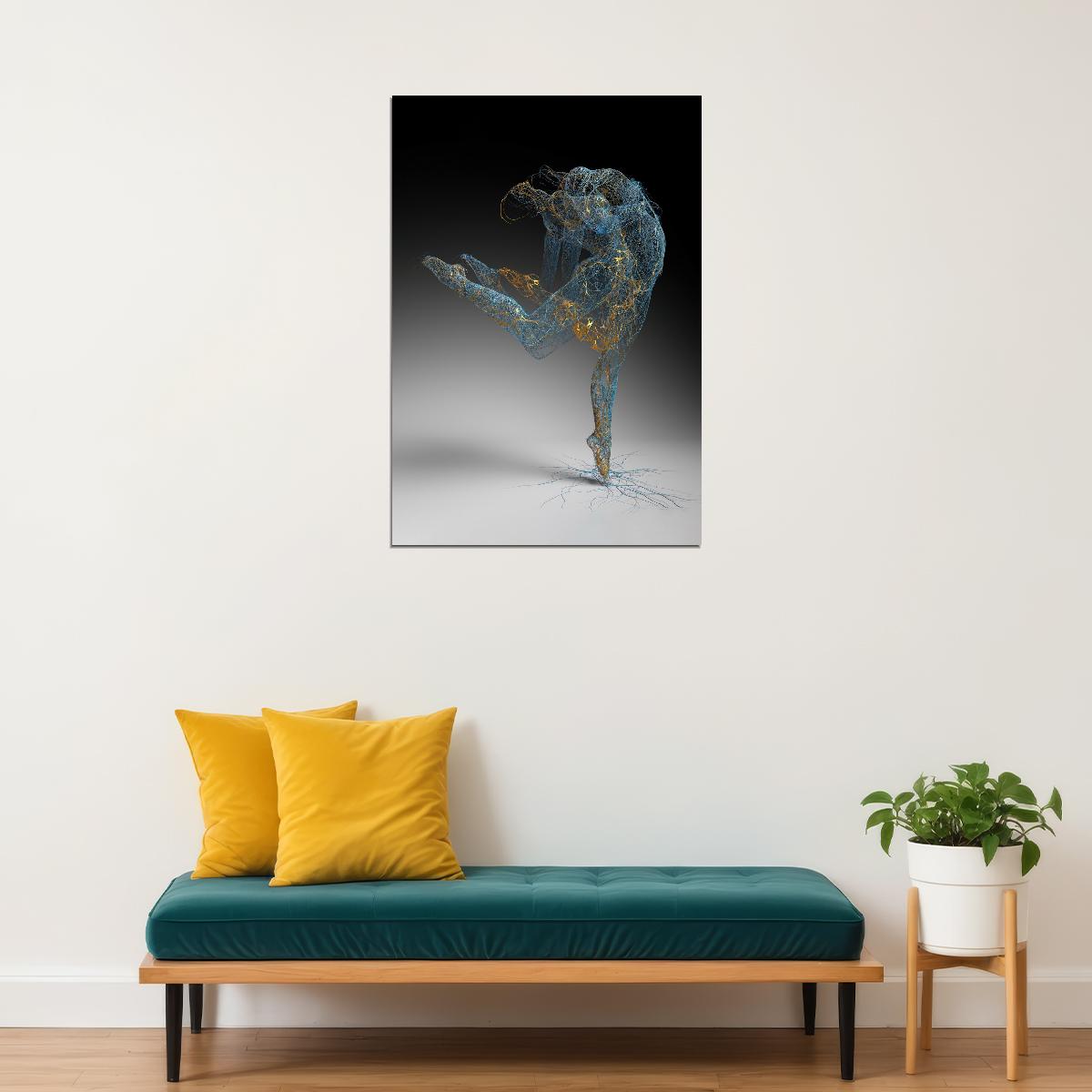 Abstract Dancing Girl Poster Artistic Painting With Gold Thread Artwork Wall Art - xonomax