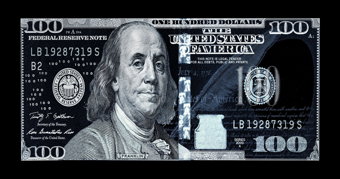 Just One Hundred Bucks Poster Benjamin Franklin Dollar Negative Style Wall Art - xonomax