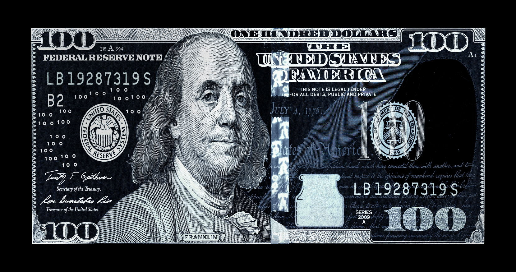 Just One Hundred Bucks Poster Benjamin Franklin Dollar Negative Style Wall Art - xonomax