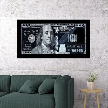 Just One Hundred Bucks Poster Benjamin Franklin Dollar Negative Style Wall Art - xonomax