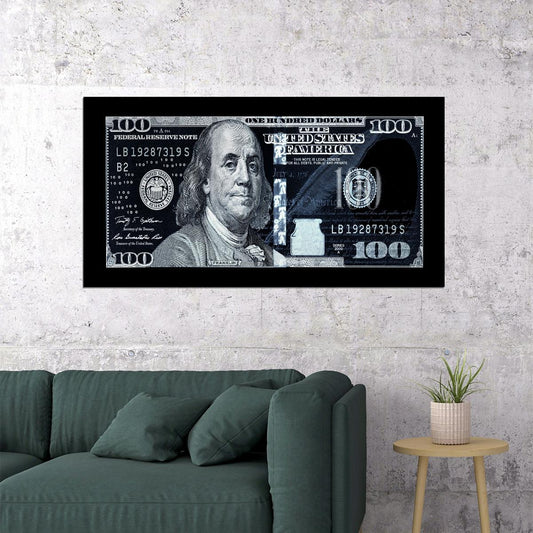 Just One Hundred Bucks Poster Benjamin Franklin Dollar Negative Style Wall Art - xonomax