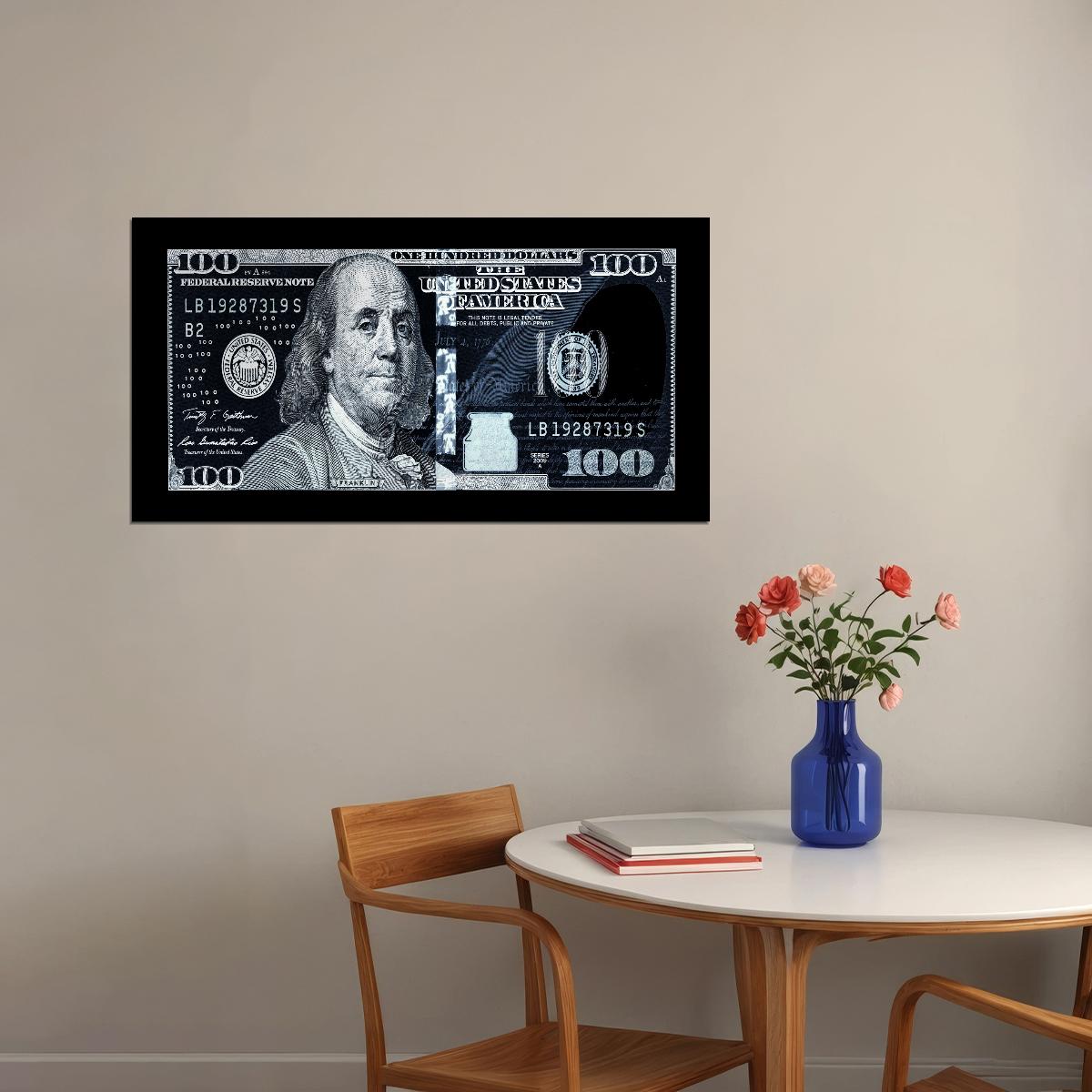 Just One Hundred Bucks Poster Benjamin Franklin Dollar Negative Style Wall Art - xonomax