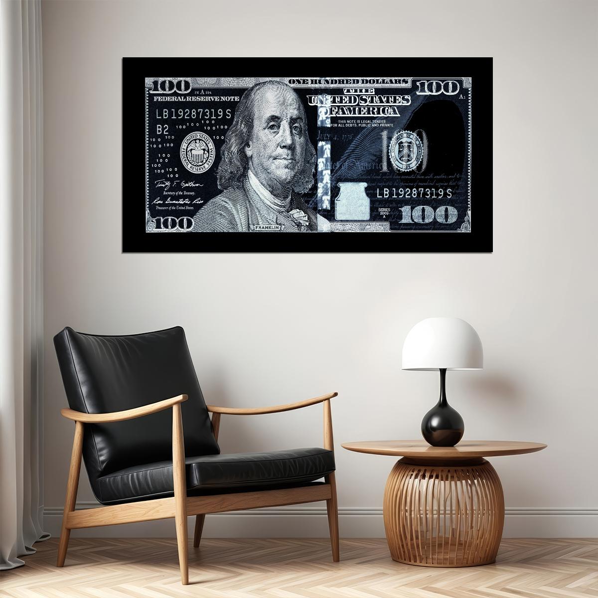Just One Hundred Bucks Poster Benjamin Franklin Dollar Negative Style Wall Art - xonomax