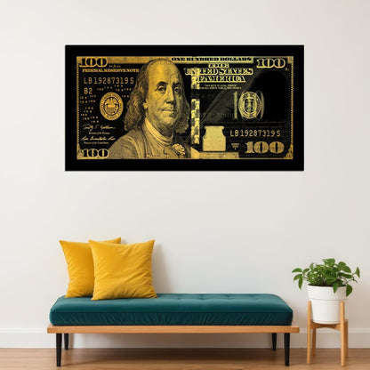 Just One Hundred Bucks Poster Benjamin Franklin Dollar Yellow Style Wall Art - xonomax
