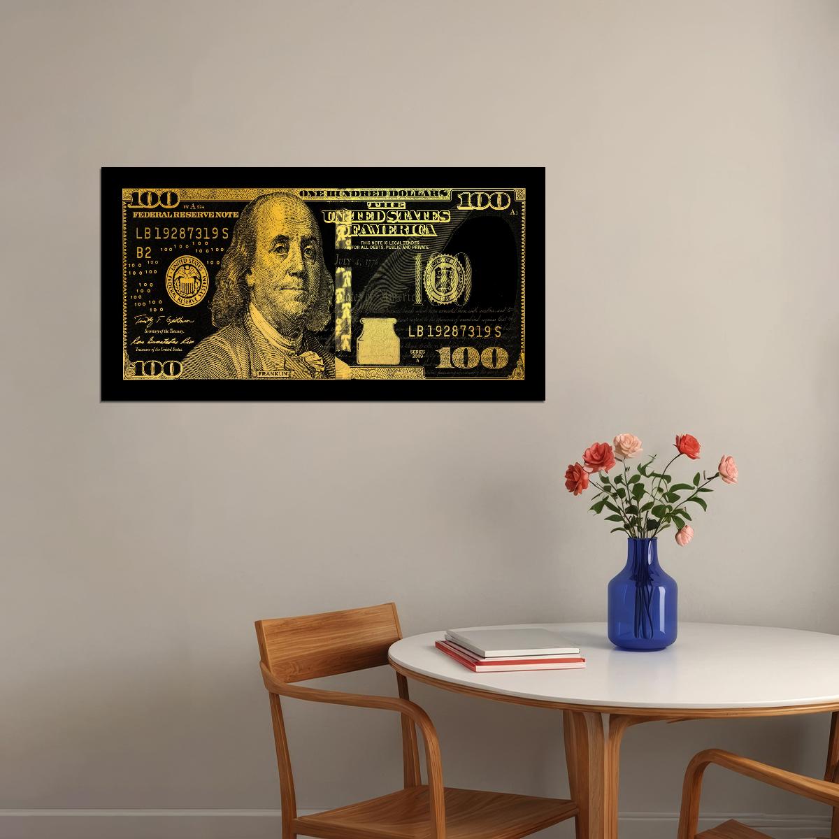 Just One Hundred Bucks Poster Benjamin Franklin Dollar Yellow Style Wall Art - xonomax