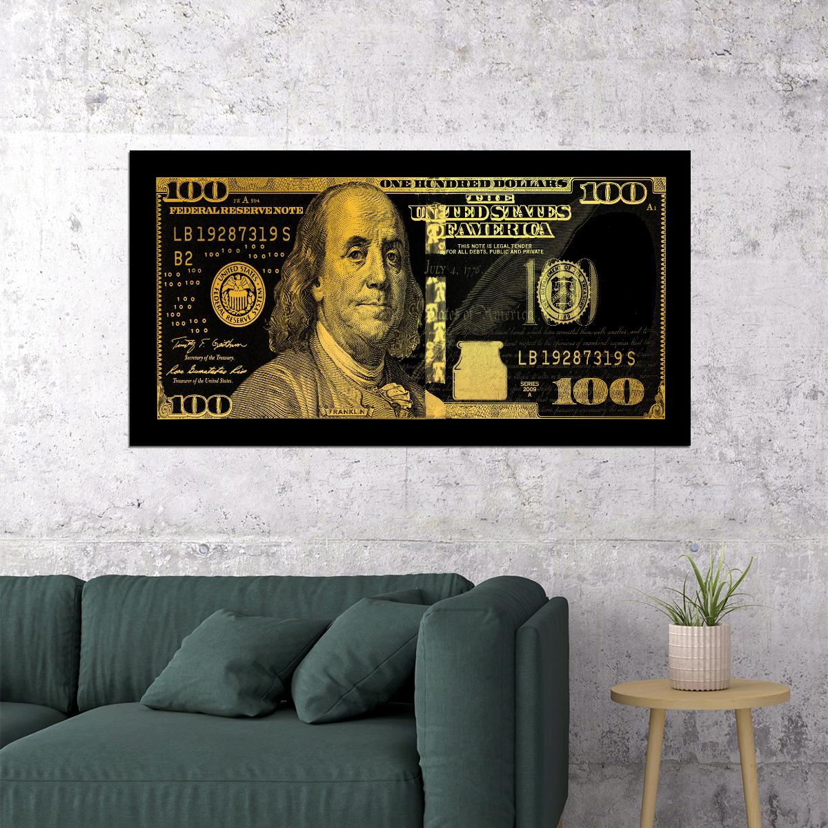 Just One Hundred Bucks Poster Benjamin Franklin Dollar Yellow Style Wall Art - xonomax
