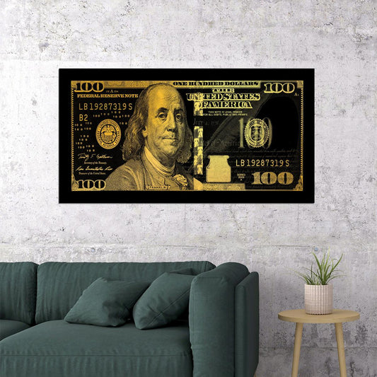 Just One Hundred Bucks Poster Benjamin Franklin Dollar Yellow Style Wall Art - xonomax
