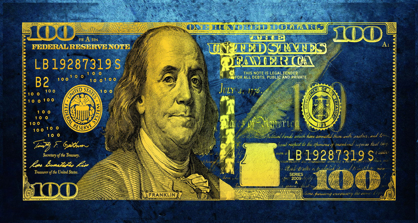 Just One Hundred Bucks Poster Benjamin Franklin Dollar Blue Style Wall Art - xonomax