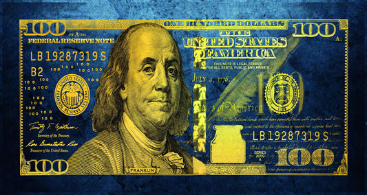Just One Hundred Bucks Poster Benjamin Franklin Dollar Blue Style Wall Art - xonomax