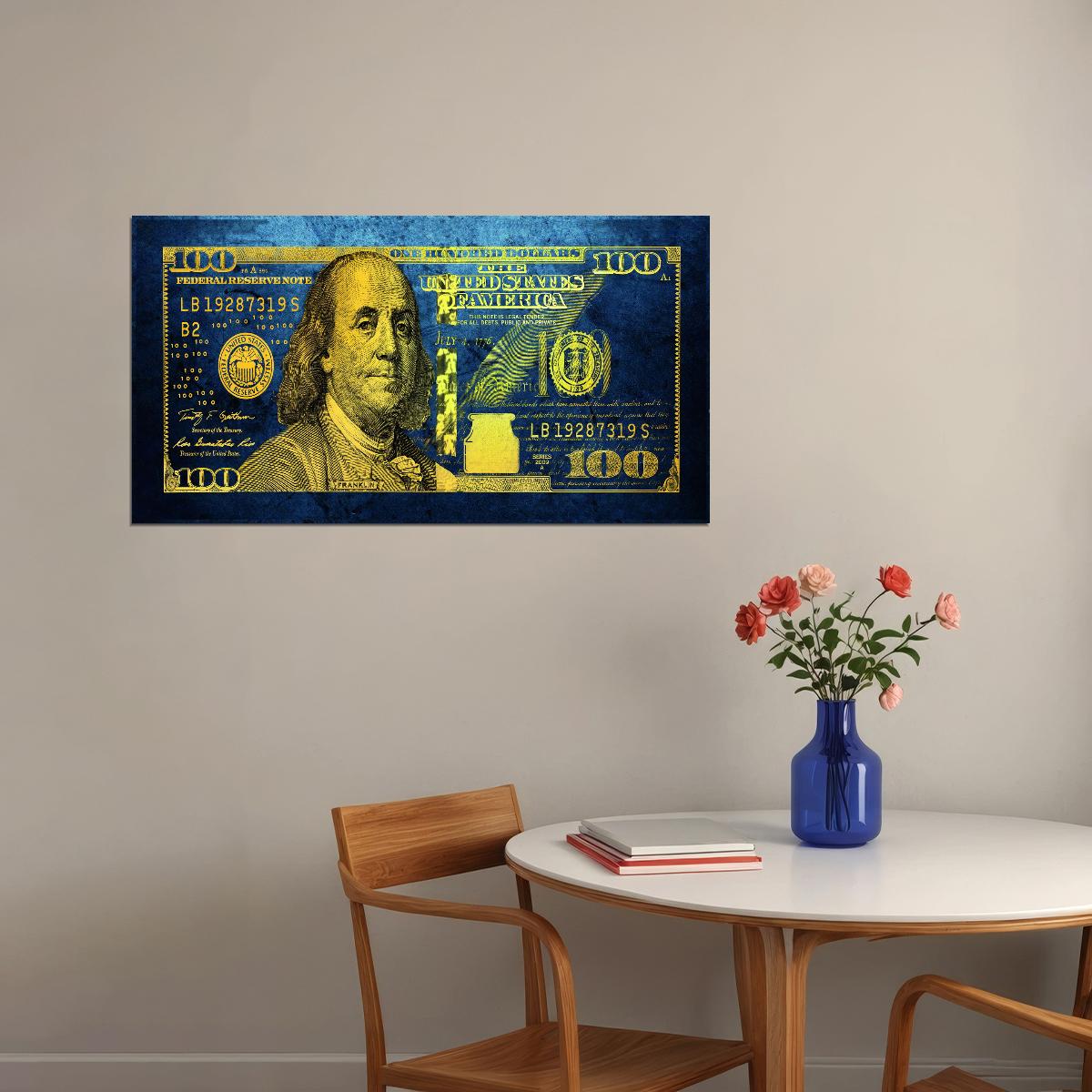 Just One Hundred Bucks Poster Benjamin Franklin Dollar Blue Style Wall Art - xonomax