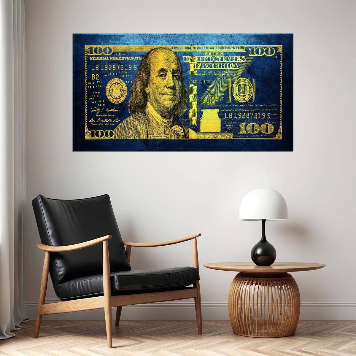 Just One Hundred Bucks Poster Benjamin Franklin Dollar Blue Style Wall Art - xonomax