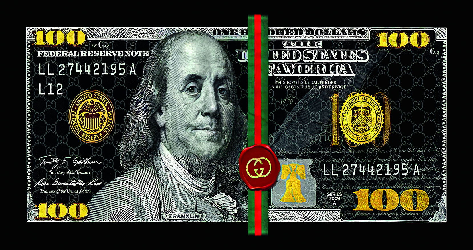 Just One Hundred Bucks Poster Benjamin Franklin Gucci Dollar Dark Style Wall Art - xonomax