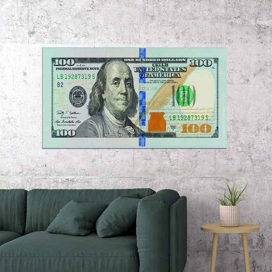 Just One Hundred Bucks Poster Benjamin Franklin Dollar Bright Style Wall Art - xonomax